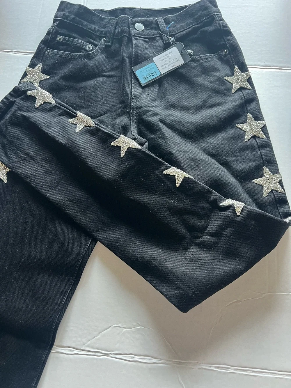 CARMAR girls  Black Jeans with Silver Star Embellishments size 23 con Estrellas